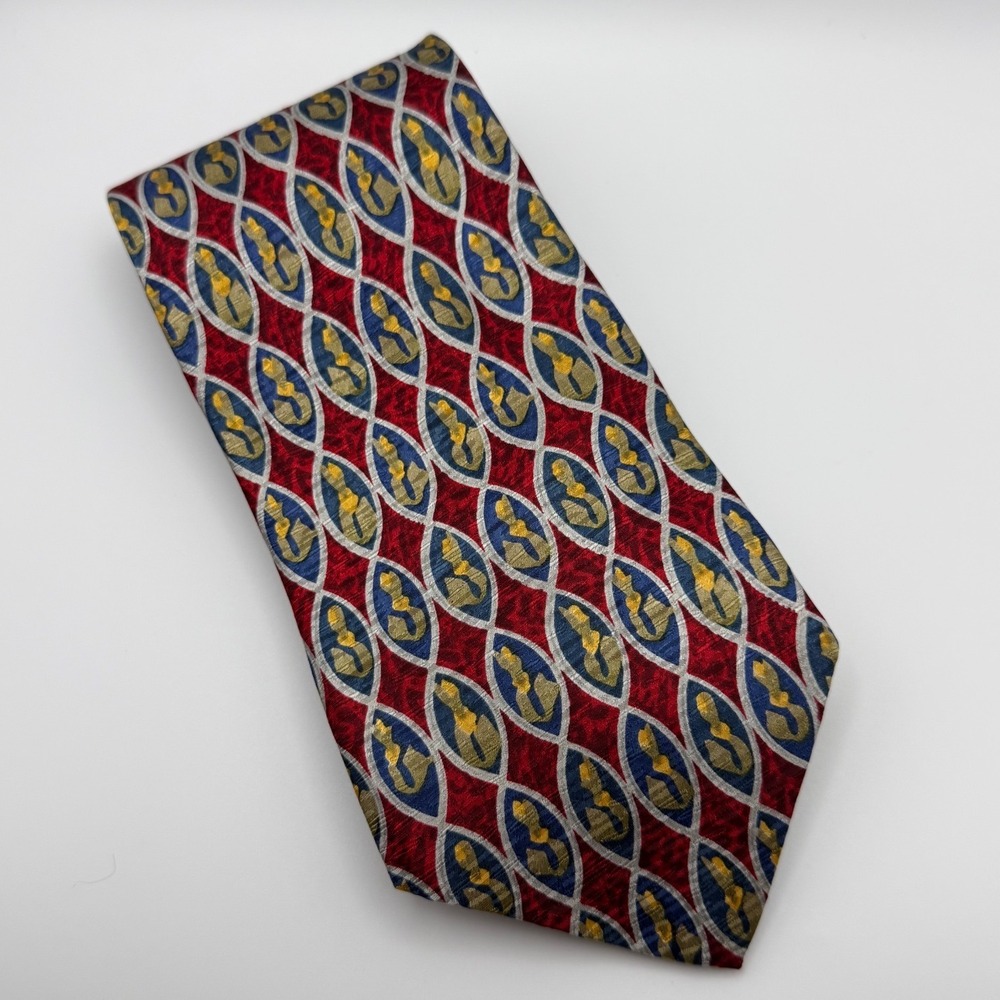 Cocktail Collection Silk Necktie OS Red Blue Gold Geometric Woven Retro Classic